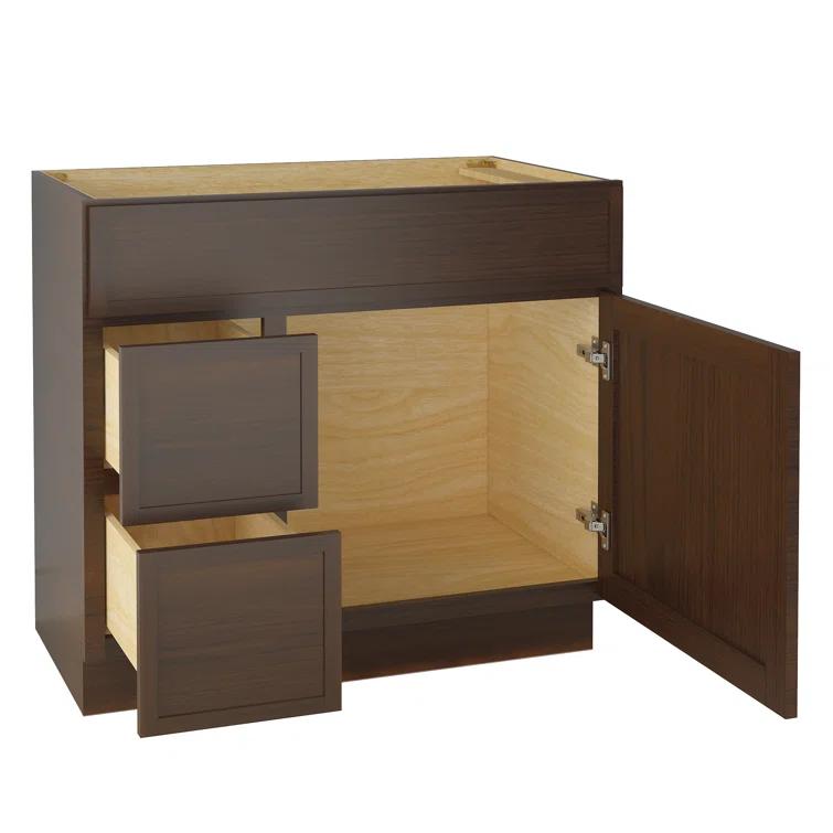 36" W Birch Plywood Freestanding Single Base 2 Drawers Storage Cabinet with Soft Close Door