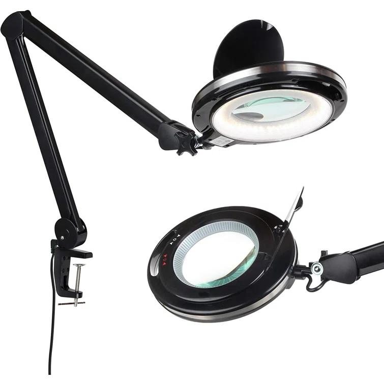 Brightech Lightview Pro 33 in. Adjustable Swing Arm Integrated 2.25X Magnifying Dimmable LED Desk Clamp Lamp
