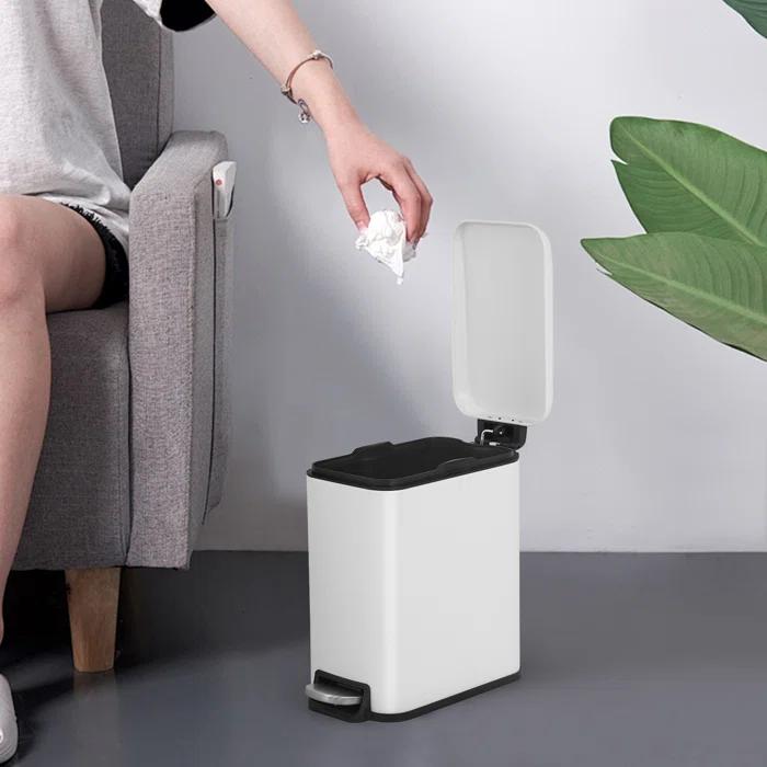 FDW Bathroom Trash Can With A Lid 1.3 Gallon  (5 L) Small Trash Bin Step Pedal Garbage Can With Removable Bucket Slim For Small Spaces For Bathroom,Bedroom,Kitchen,Office