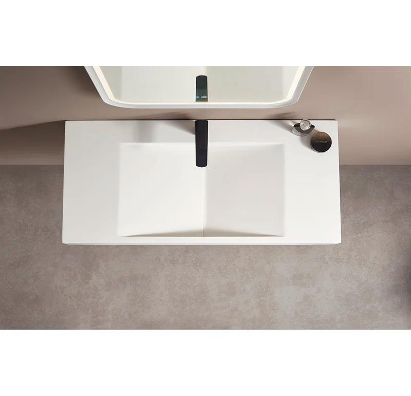40 in. Wall-Mount or Countertop Bathroom Sink V-Shape Drain Solid Surface Material