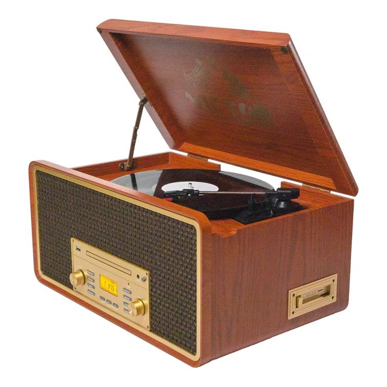 Victor 8-in-1 Wood Music Center with Bluetooth Vinyl Record Player