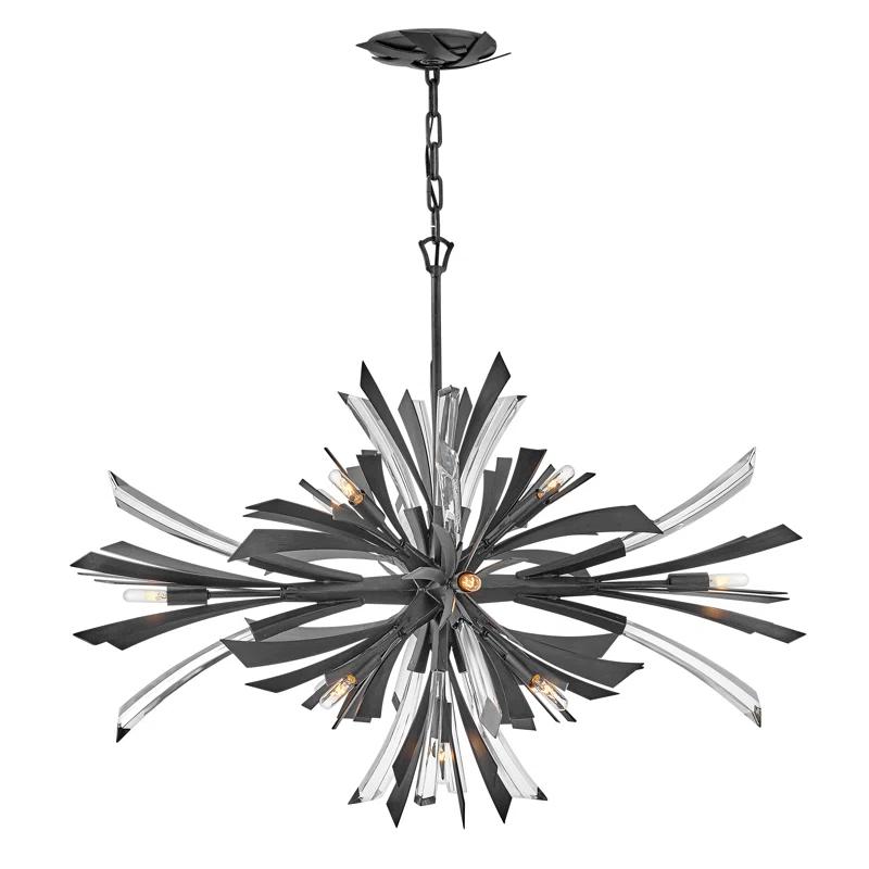 Fredrick Ramond Vida 36" Thirteen-Light Modern Horizontal Hanging Chandelier w/ Crystal Accents