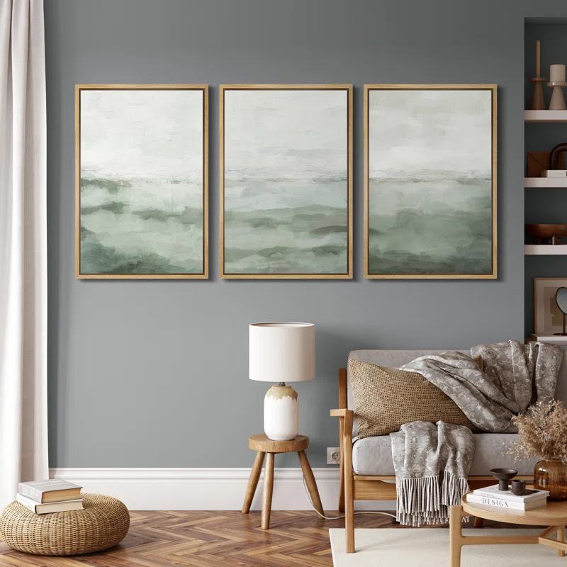 IDEA4WALL Sage Green Abstract Landscape Modern Organic Minimal Bedroom Framed Canvas Print 3 Pieces Wall Art