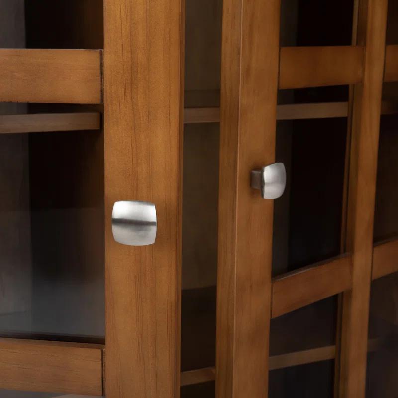 Simpli Home Acadian Solid Wood Shelf Storage Cabinet with Glass Doors and Adjustable Shelves
