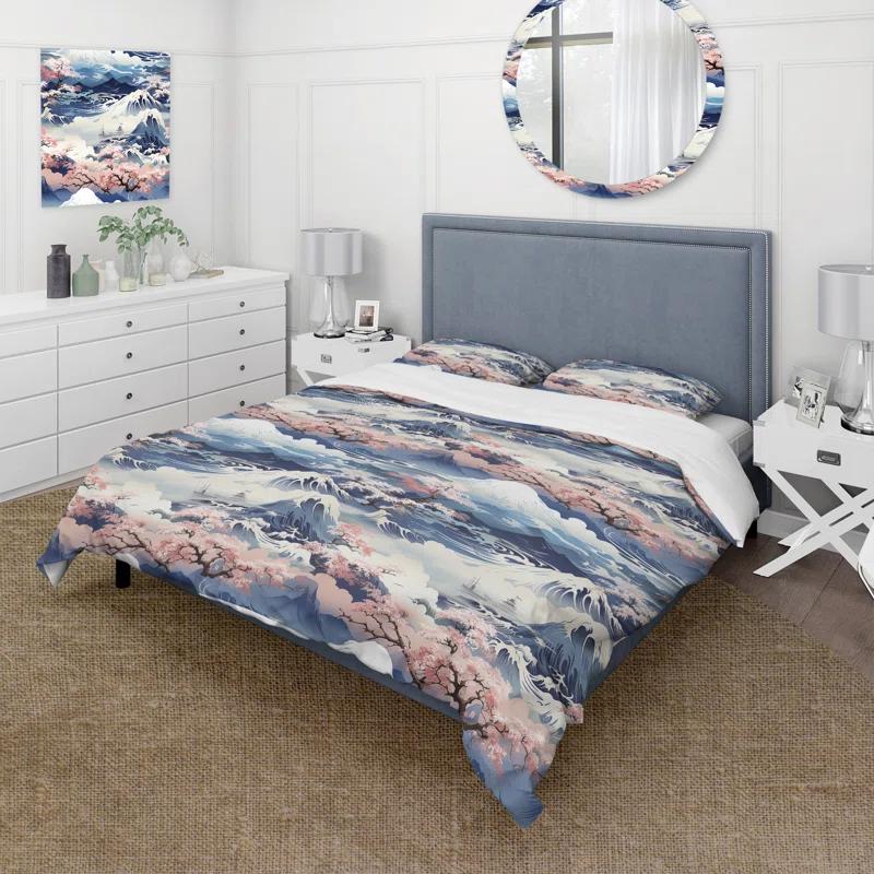 Karitza Blue And Pink Zen Japanese Landscape - Japanese Duvet Cover Set - Microfiber Polyester