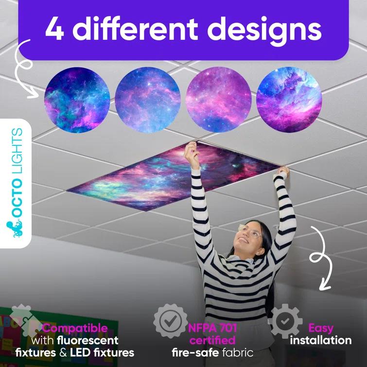 Octo Lights Fluorescent Light Covers For Ceiling Lights - Magnetic Classroom Light Filters - Astronomy