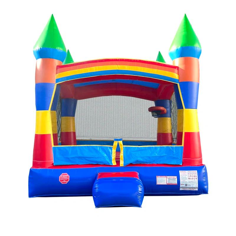 Pogo Bounce House Pogo Bounce House Crossover Inflatable Bounce House, Commercial Grade Party Playhouse Deluxe Rainbow Unit & Blower, For Kids & Toddlers, Backyard Outdoor Jump Fun, w/ Stakes & Storage Bag 13x12x14.5ft