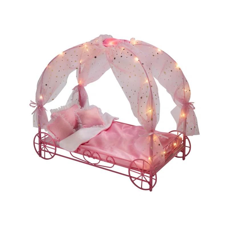 Badger Basket Royal Carriage Doll Bed with Canopy, Bedding and LED Lights