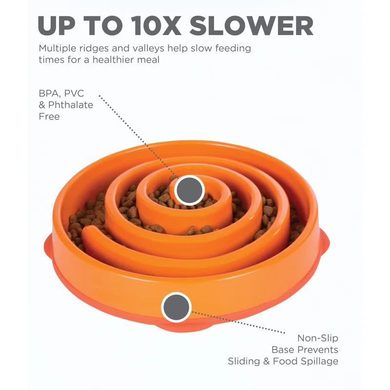 Outward Hound Outward Hound Fun Feeder Bowl, Slow Feeder Dog Bowl, Large, Orange