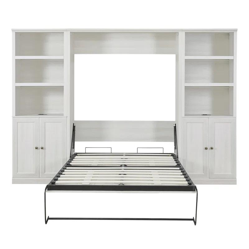 LOONGFIELD Full Size Half Self-Close And Open Murphy Bed With 2 Side Cabinet Storage Shelf, Cabinet Space-Saving Bed Perfect For Guest Room, Bed Room, Guest Room, Home Office