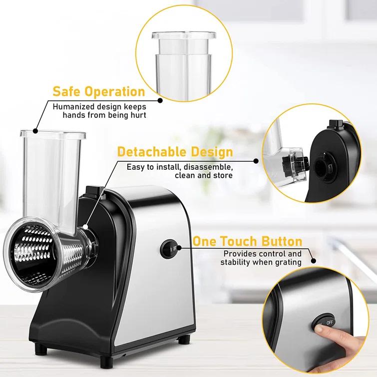 Himimi Electric Cheese Grater, Cutter, Slicer Shredder, 250W Salad Maker Shooter with 5 Free Attachments
