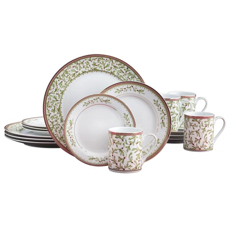 Mikasa Mikasa Holiday Tradition 16-Piece Porcelain Dinnerware Set, Service for 4