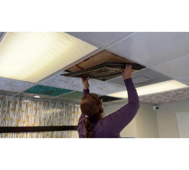 uDecor Marseille 24'' W Textured PVC Drop-In Ceiling Tile In Antique Gold (Set of 10)