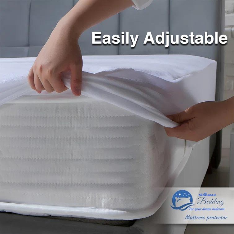 The Season The Season Essentials Turkish Cotton, Fitted Mattress Protector, Waterproof Overlay, White-Twin XL