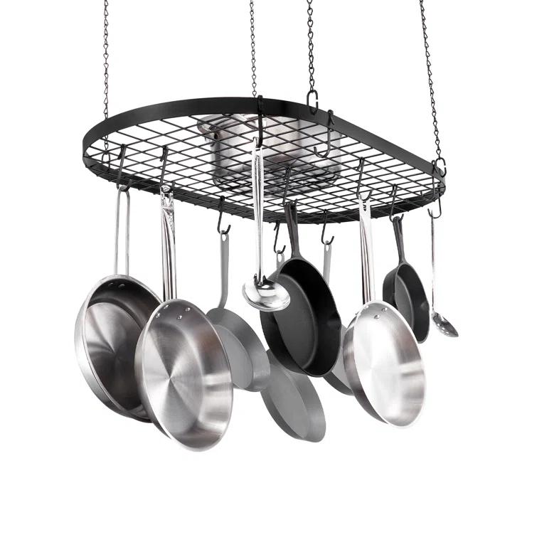 Prep & Savour Hanging Pot Rack, Hanging Pot Rack Ceiling Mount, Ceiling Pot Rack with 12 S Hooks