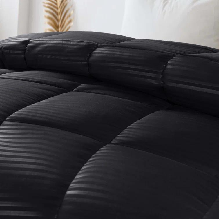 Superior Striped Reversible Box-Quilt Brushed Microfiber Medium Weight Down Alternative Comforter