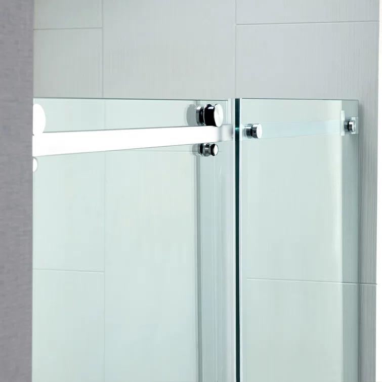 WoodBridge Semi-Frameless Single Sliding Shower Doors, 56-60" W X 76" H With 5/16" Clear Tempered Glass And Explosion-Proof Film MSDF6076-C