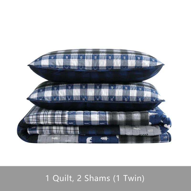 Eddie Bauer Blue Creek Plaid Cotton Reversible Quilt Set