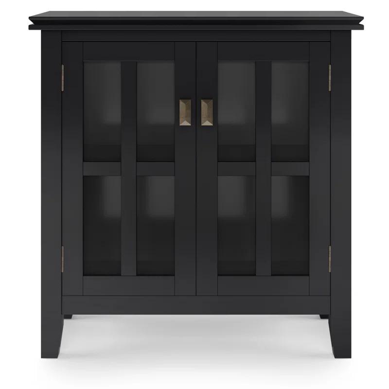Simpli Home Artisan 30"W Solid Wood 2-Shelf Low Storage Cabinet with Glass Doors and Adjustable Shelves