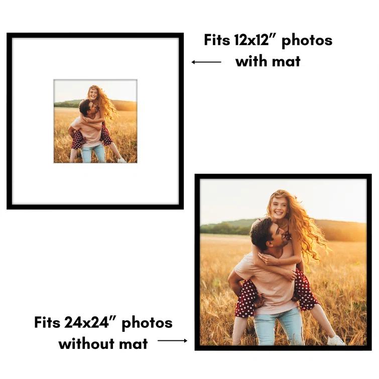 Americanflat Americanflat 24x24 Picture Frame - Use as 12x12 Frame with Mat or 24x24 Frame Without Mat - Thin Photo Frame with Plexiglass - Black