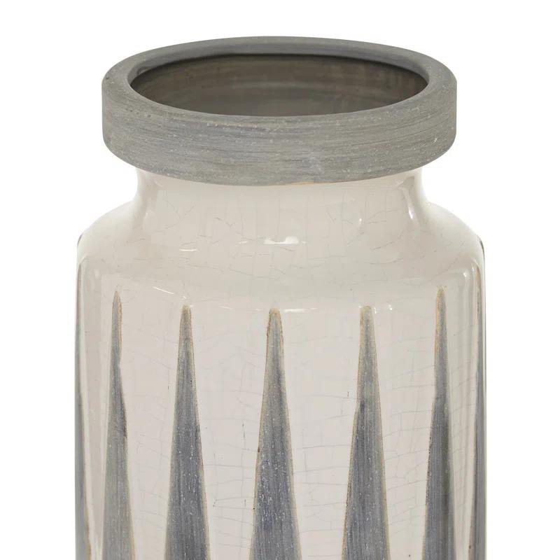 Novogratz Ceramic Decorative White Vase with Triangle Patterns