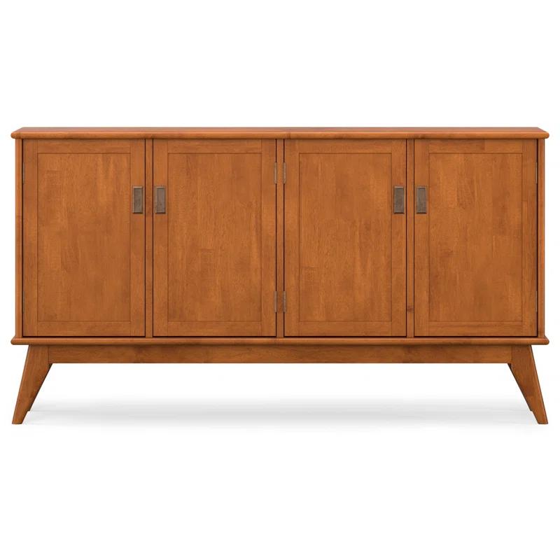 Simpli Home Draper 66"W Solid Hardwood Mid-Century Modern 4-Door Sideboard Buffet with Adjustable Shelves