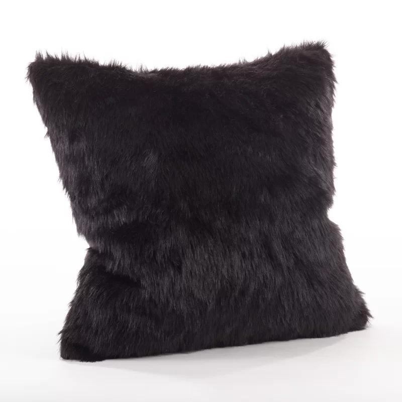 Black Faux Fur 20" Square Throw Pillow Set