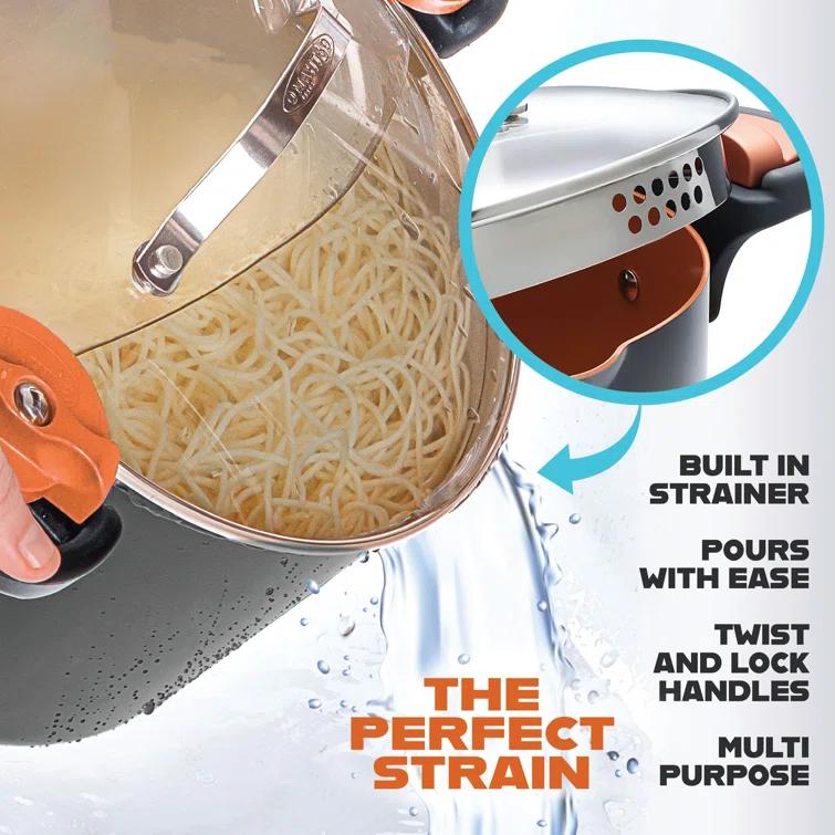 Gotham Steel Gotham Steel Stock Multipurpose Pasta Pot with Strainer Lid & Twist and Lock Handles