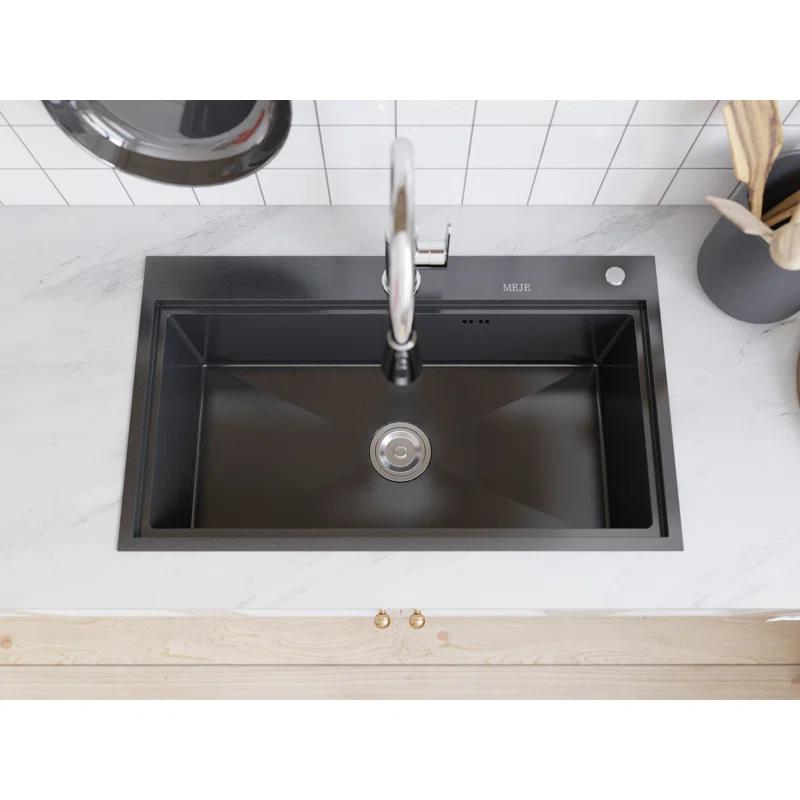 31.5"L Drop-in Stainless Steel Kitchen Sink, Single Large Kitchen Sink with Accessories
