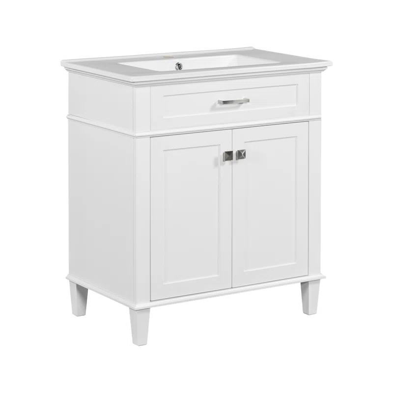 Tryimagine 30-Inch Bathroom Vanity With Ceramic Basin,  Soft Close Door And Adjustable Shelves