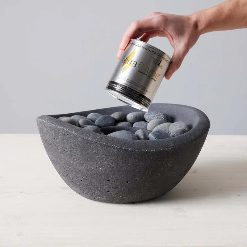 TerraFlame Wave Concrete Table Top Gel Fuel Fire Bowl - Indoor and Outdoor Use