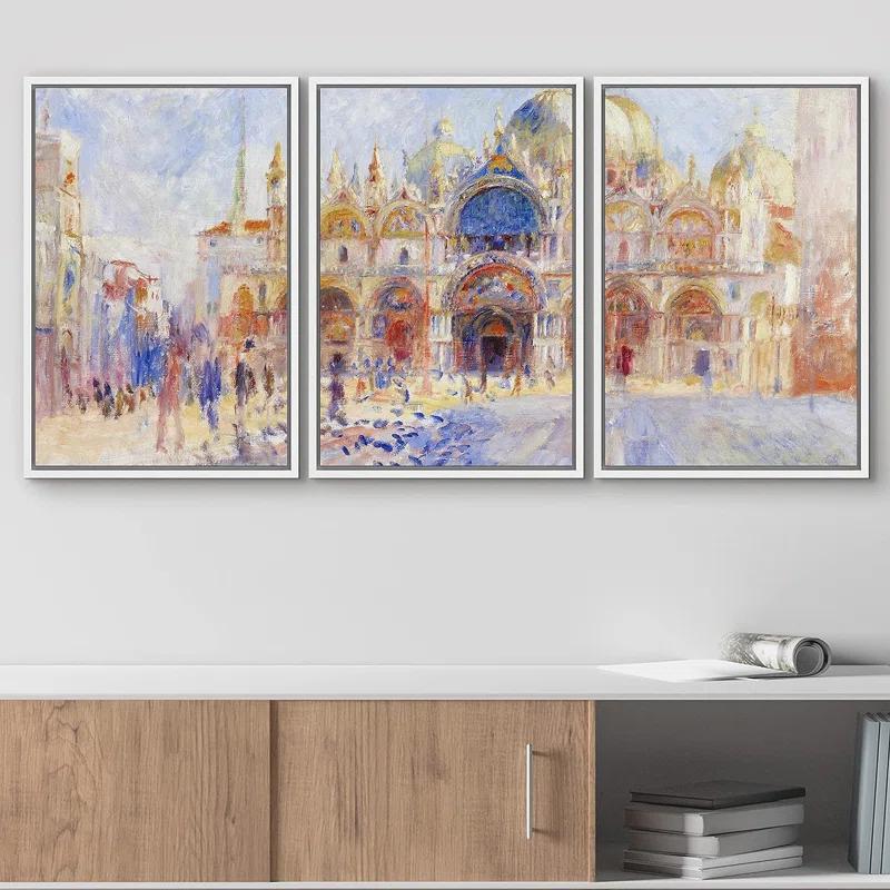 IDEA4WALL Famous Artwork " Piazza San Marco, Venice By Pierre Auguste Renoir Oil Painting Fine Art Reproduction " 3 - Pieces