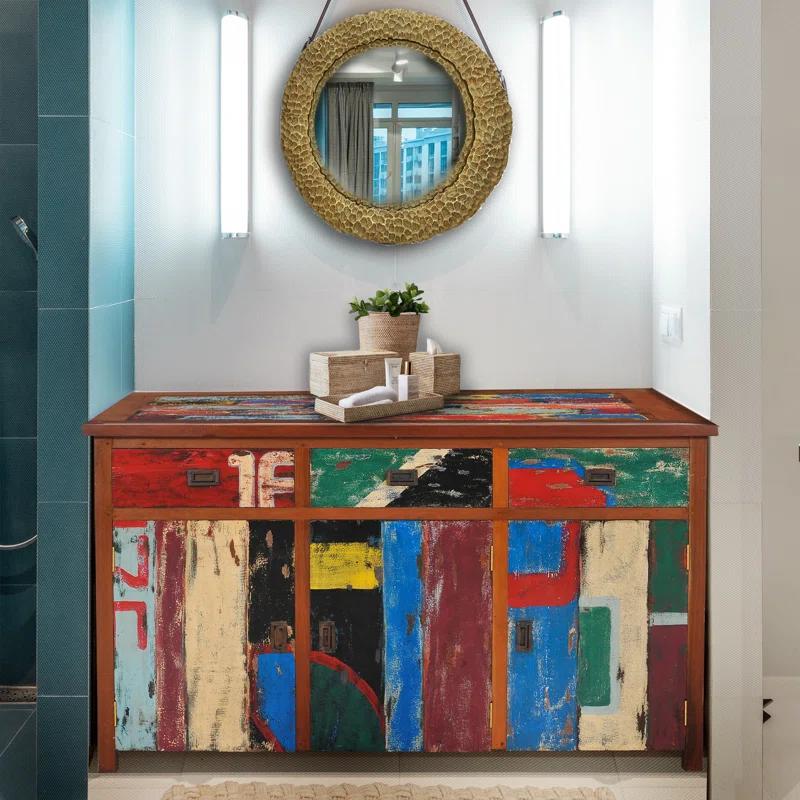 Chic Teak Solid Wood Freestanding Bathroom Cabinet