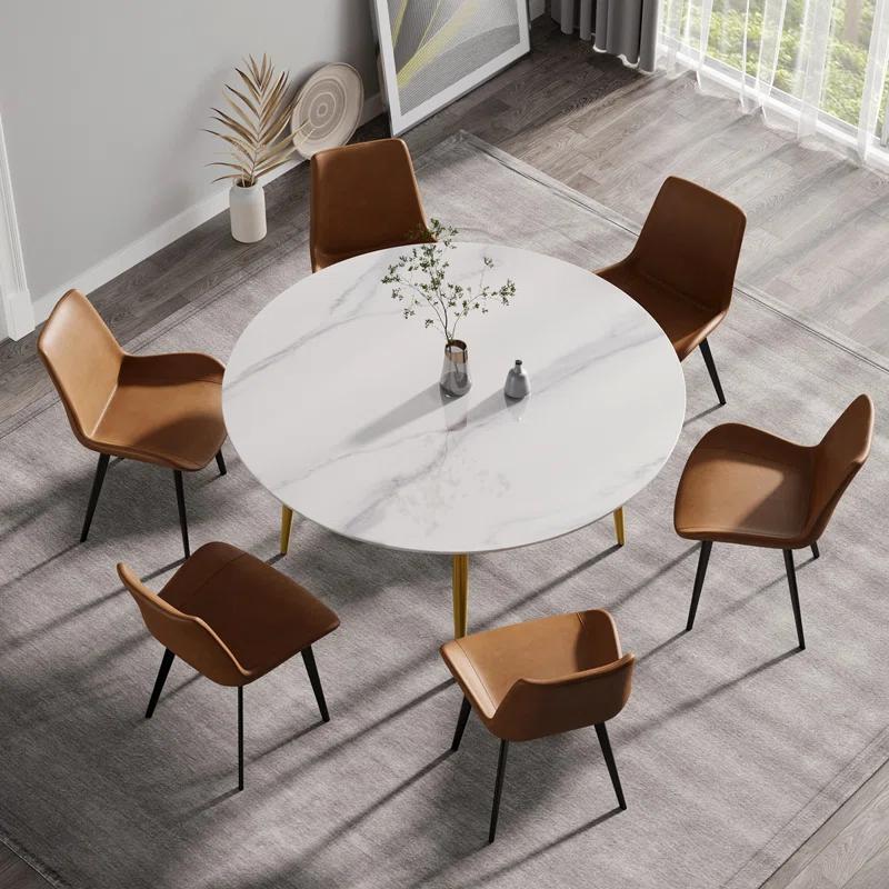 Ortelinda 59.05"Modern manmade st1 round metal dining tableposition for 6 people