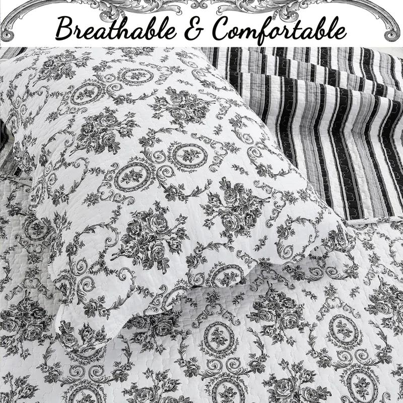 French Medallion Reversible Farmhouse / Country 3 Piece Quilt Set