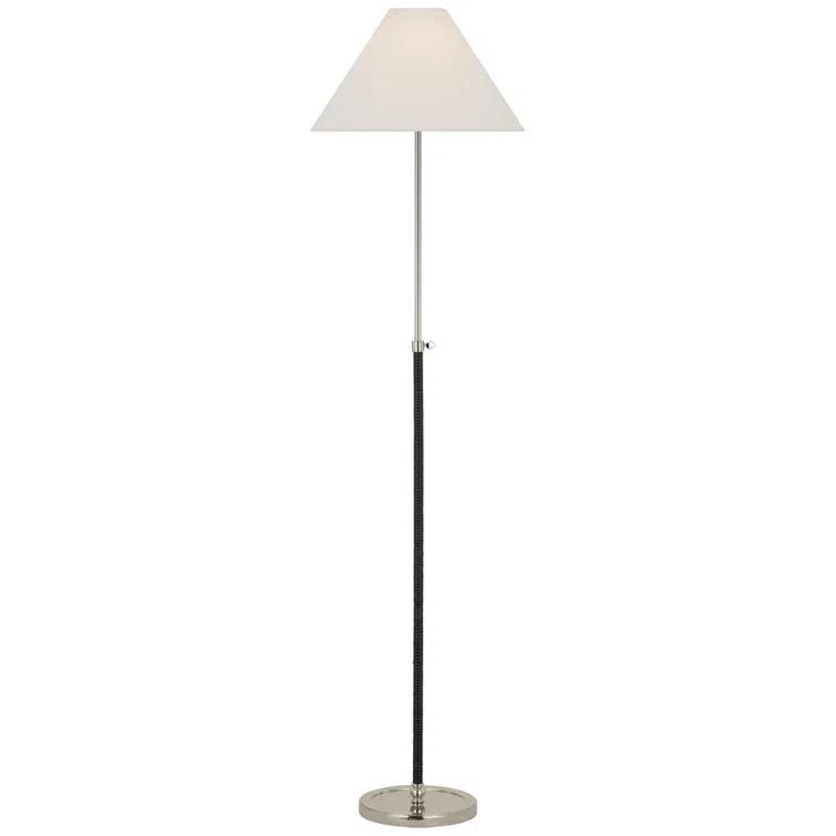 Adjustable Polished Nickel and Black Rattan Floor Lamp
