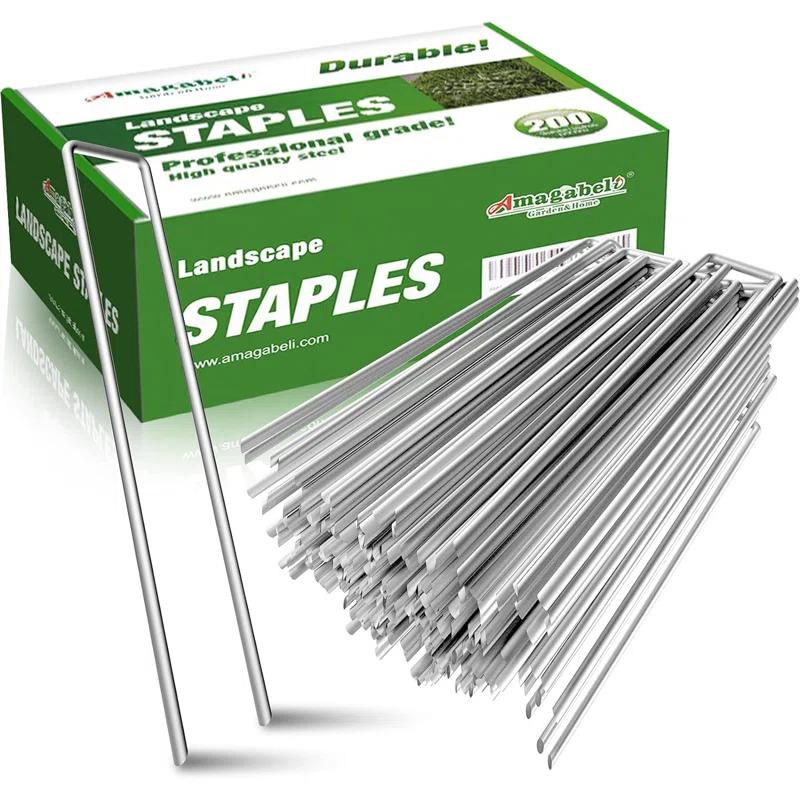 Amagabeli 200 Pack 6 Inch Galvanized Staple 11 Gauge Garden Stakes Sod Pins Anti-Rust for Weed Barrier Cover