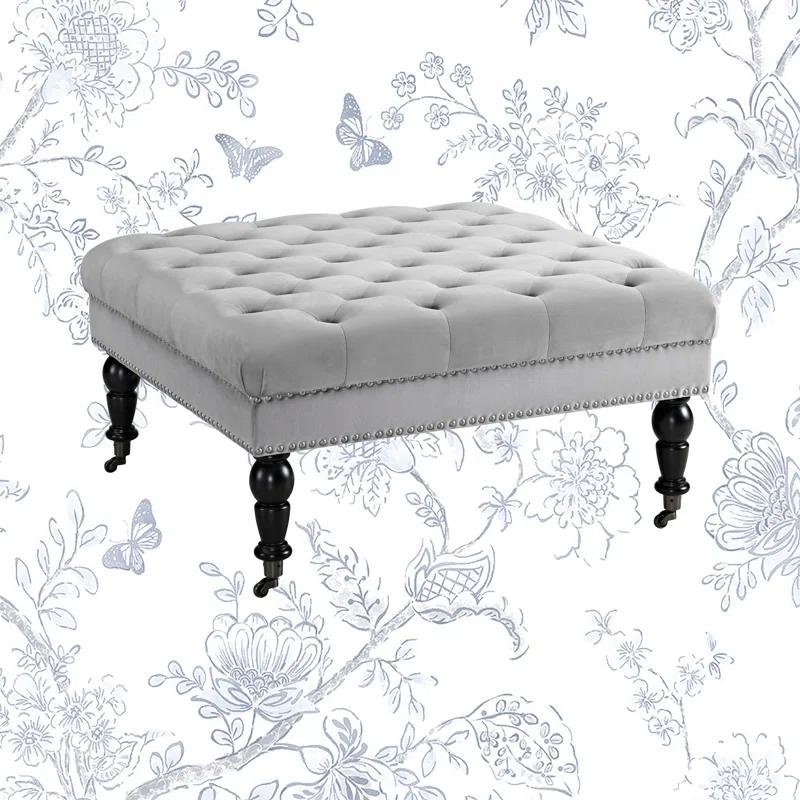 Kelly Clarkson Home Landis 35" Nailhead Trim Tufted Upholstered Ottoman