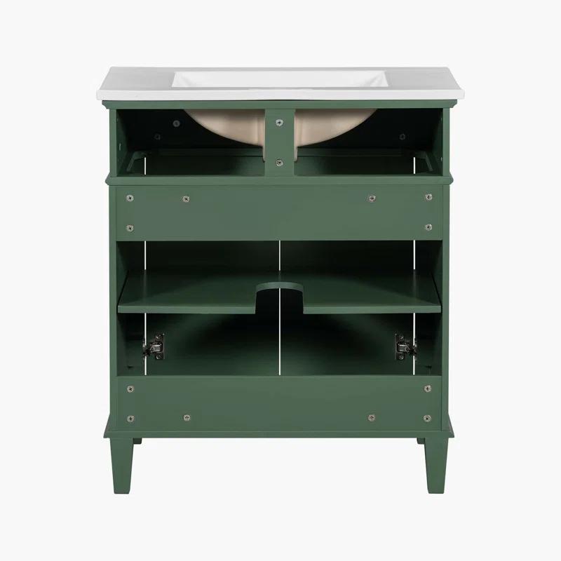 Tryimagine 30-Inch Bathroom Vanity With Ceramic Basin,  Soft Close Door And Adjustable Shelves