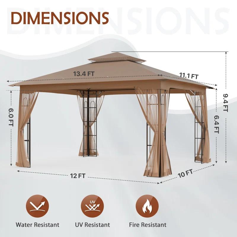 COOS BAY 13 Ft. W x 11 Ft. D Steel Patio Gazebo with Netting