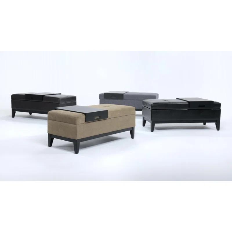 Simpli Home Oregon 42"W Upholstered Storage Ottoman Bench with Lift-Top Lid and Tray
