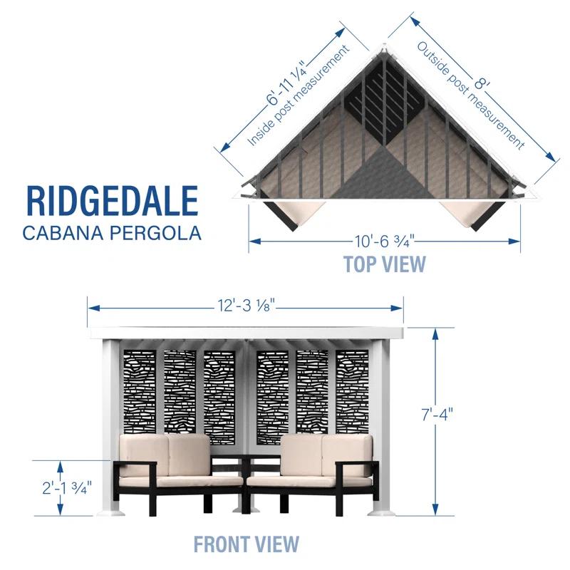 Backyard Discovery Backyard Discovery Ridgedale 12' x 8' Modern Galvanized Steel Cabana Corner Pergola with Shade Sail Canopy and Conversation Seating