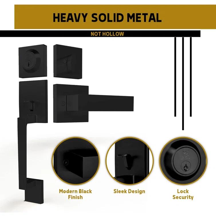 Mega Handles TOBELLE SQUARE Door Lock, Keyless Interior Door Handle Set for Hallway, Closet, Bathroom, Door Lever Interior, Lock, Door Handle - Heavy Duty Design