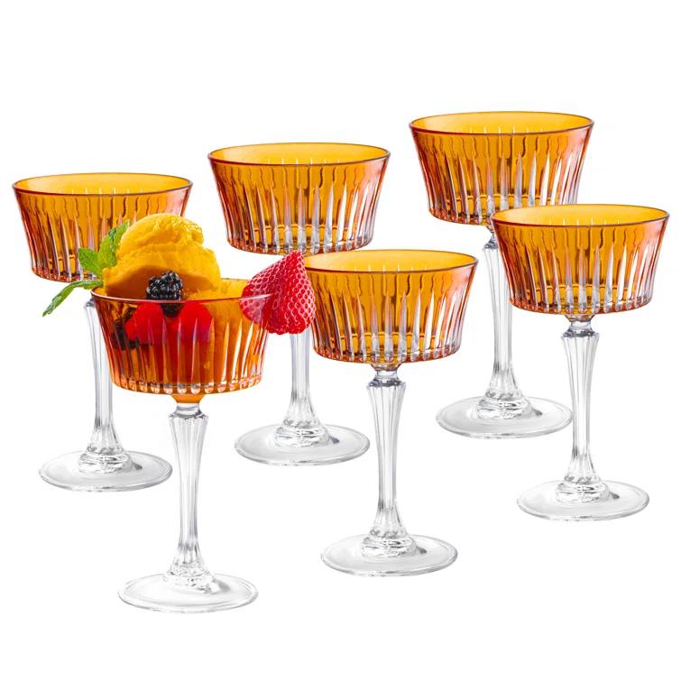 Barski Colored Champagne Coupe Glasses, Stemmed Martini Glassware, Set of 6 - 8.7 oz. (Set of 6)