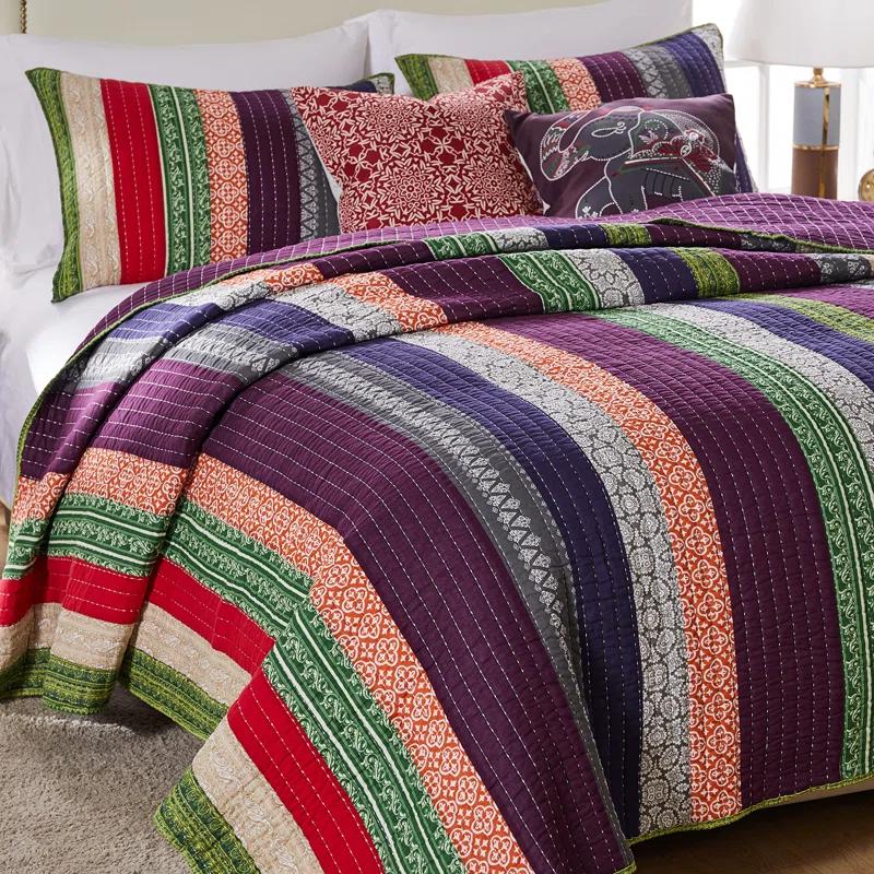 Greenland Home Fashions Marley Boho Patchwork Stripe Quilt Set