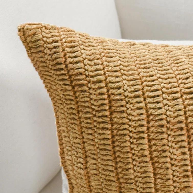 Honey Knitted Linen Rectangular Throw Pillow