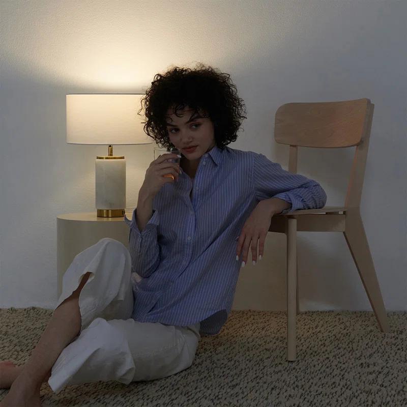 Brightech Arden 17 in. Mid-Century Modern LED Table Lamp with Fabric Drum Shade and USB Port