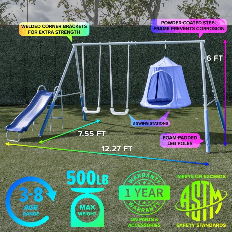 Sportspower Sportspower Shooting Star Metal Swing Set with Lifetime Warranty on 5' Double Wall Slide