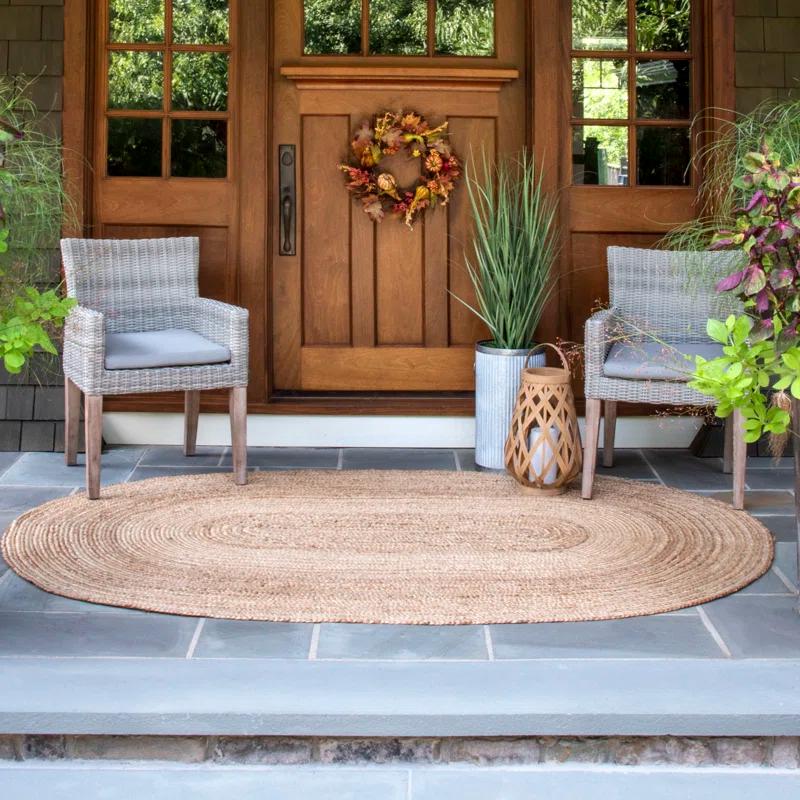 Highland Dunes Bendooragh Hand-Braided Jute Natural Area Rug
