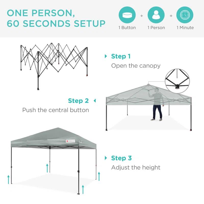 Best Choice Products Best Choice Products Easy Setup Pop Up Canopy W/ 1-Button Setup, Wheeled Case, 4 Weight Bags